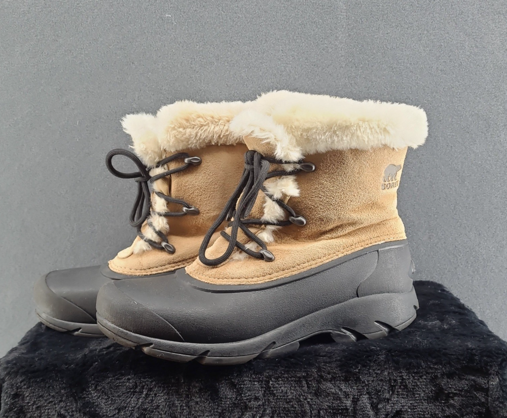 SOREL Tofino Suede Snow Boots Tan Faux Fur Waterproof Pac Duck Womens 8 NL3482